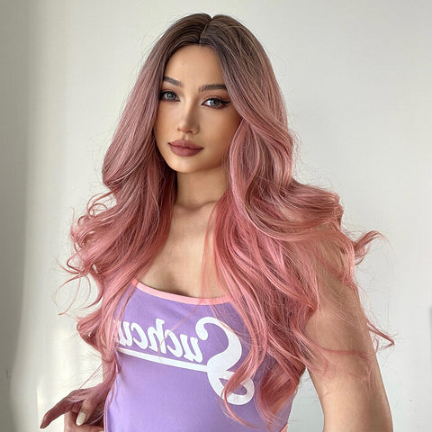 056 Vomella Hair Ombre Pink Wavy Wig Synthetic Hair