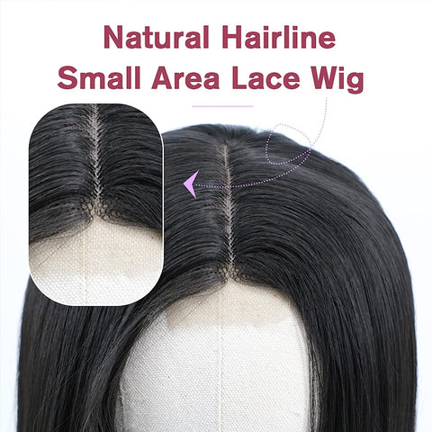 Vomellahair 28 Inch Natural Black Straight T-Part Lace Wig Synthetic Hair Black Wig for Women