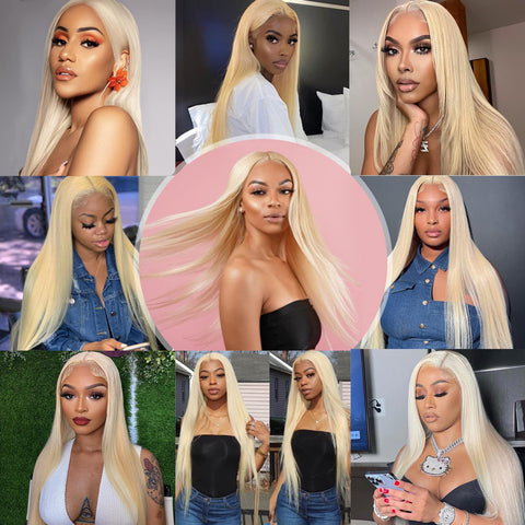 Vomellahair 28 Inch Platinum Blonde T-Part Lace Wig Straight Synthetic Hair