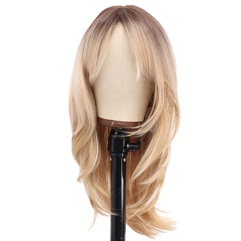 119 Vomella Hair Layered Straight Wig with Bangs Blonde Glueless Breathable Wigs