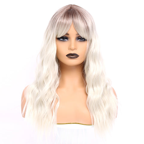 141 Vomella Hair Ombre Gray Body Wave Wig with Bangs Glueless Wavy Wig