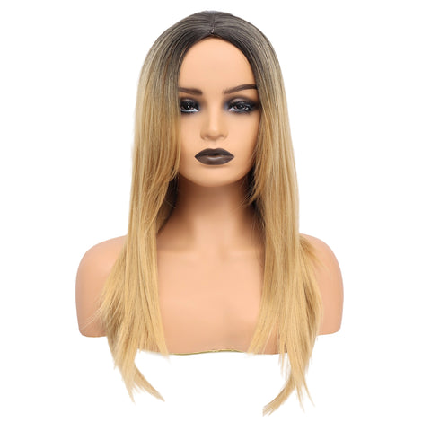 118 Vomella Hair Straight Ombre Dark Blonde Wig R4/27# Princess Cut Breathable Cap
