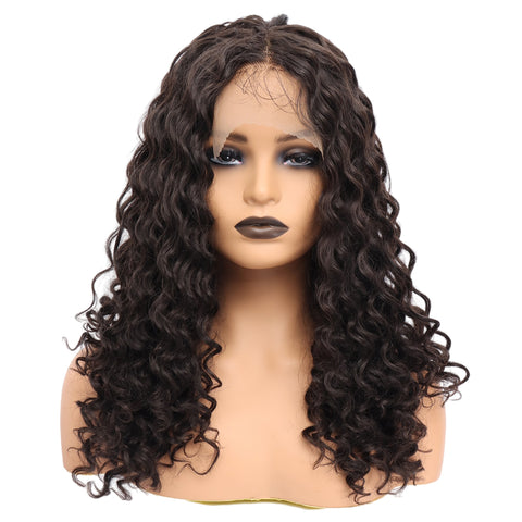 117 Vomella Hair Synthetic Deep Wave Wig 6x4x1 Inch Middle Part Lace Closure Natural Brown Colour 4#