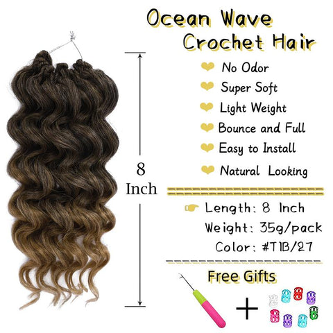 Ocean Wave Synthetic Crochet Braiding Hair 8 Packs 8 12 14 Inch 5 Colors