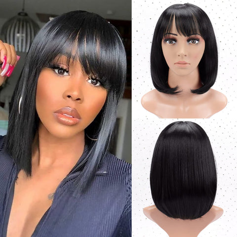 12 inch synthetic straight wig with bang