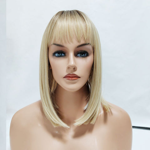112 Vomellahair 14 inch Straight Bob Wig with Bangs Mixed Blonde Colour 22258