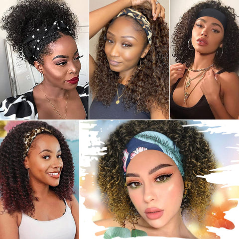 163 Vomella (14" Curly, T1B/30) Curly Headband Wig Synthetic Headband Wigs for Black Women None Lace Afro Curly Wig with Headband Attached