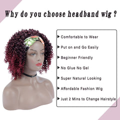 011 Vomella (14" T1B/BUG) Curly Headband Wig Synthetic for Black Women None Lace Afro Curly Wigs with Headband