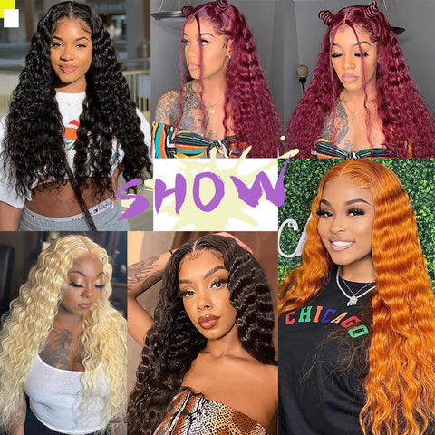 048 Vomella Deep Wave Lace Front Wigs 28" Synthetic Curly Hair Ginger Orange