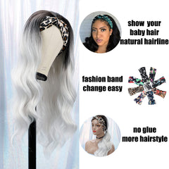 170 Vomella 26inch 1B/Silver# Glueless Headband Wig Synthetic Body Wave Head Band Wigs