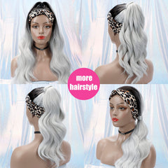 170 Vomella 26inch 1B/Silver# Glueless Headband Wig Synthetic Body Wave Head Band Wigs