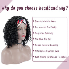 010 Vomella Bob Curly Headband Wig 14 Inch Kinky Curly Headband Wigs for Black Women 1B
