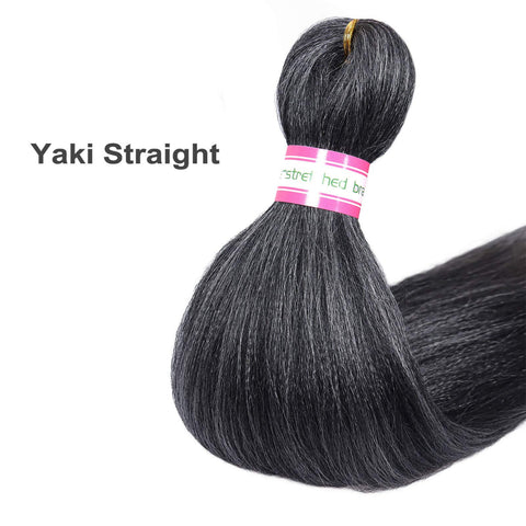 Pre-Stretched Synthetic Braiding Hair Yaki Straight Easy Braid Crochet Hair Extensions 8 Packs 1B/GRAY 20"
