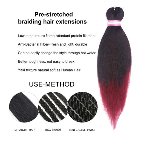 Vomella Easy (24 Inch 5 Colors Pack of 1) Pre-Stretched Braiding Hair Synthetic Braiding Hair, Crochet Braids,Hot Water Setting Braid, Soft Yaki Straight Texture Easy Braid Crochet Hair Extensions for Women