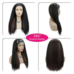 042 Vomellahair 1B/H30 Yaki Straight Headband Wig Synthetic Hair 24 Inch