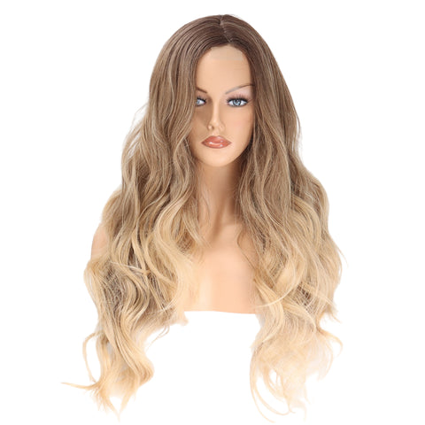 131 Vomellahair Synthetic Wig Mixed Ombre Brown Color Long Wavy Hair 2x6 T-part Lace