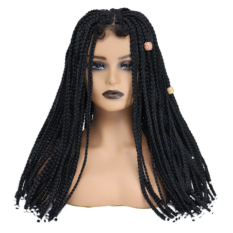 154 Vomellahair Black Box Braided Wig with Beads African Style 24"