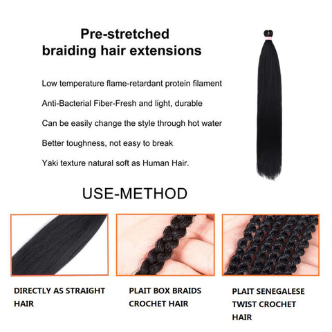Pre-Stretched Braiding Hair Extension for Twist Crochet Braids 48" 1B 1 Pack