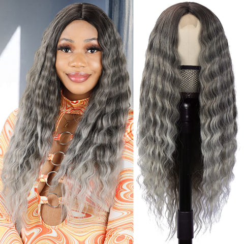 053 Vomella Deep Wave Lace Front Wigs 9 Colors 28" Synthetic Curly Hair