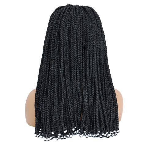 154 Vomellahair Black Box Braided Wig with Beads African Style 24"