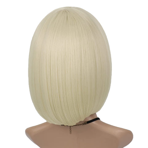 Vomella 12 Inch Platinum Blonde Color Straight Silky Bob Wigs for Ladies
