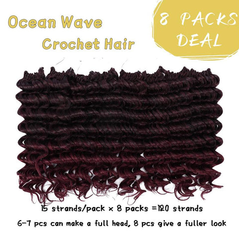 Ocean Wave Synthetic Crochet Braiding Hair 8 Packs TBUG 8 12 14 Inch