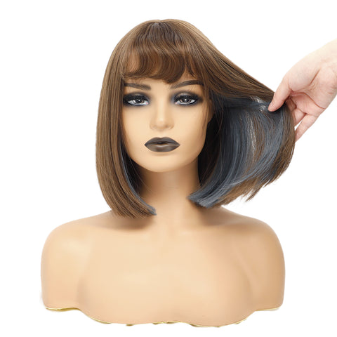 085 Vomella 12 Inch Short Bob With Part Blue Color Hair Wig for Fashion Girls