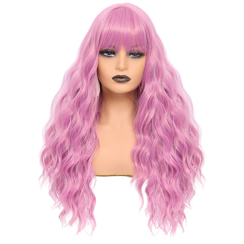 135 Vomellahair Fashion Long Pink Wig Natural Wave Synthetic Wig with Bangs