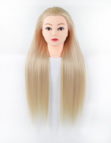 Vomella Traininghead Mannequin Head 26"-28"  Hair Styling Training Head Manikin Cosmetology Doll Head Synthetic Fiber Hair Hairdressing Training Model with Clamp Stand