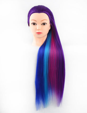 Vomella Traininghead 26"-28" Mannequin Head Hair Styling Training Head Manikin Cosmetology Doll Head Synthetic Fiber Hair Hairdressing Training Model with Clamp Stand Purple Rainbow Color Hair