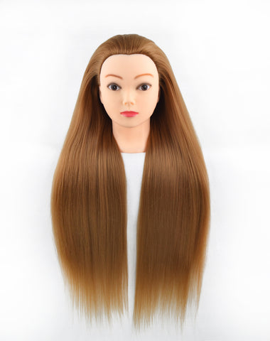 Vomella Traininghead 26"-28" Mannequin Head Hair Styling Training Head Manikin Cosmetology Doll Head Synthetic Fiber Hair Hairdressing Training Model with Clamp Stand