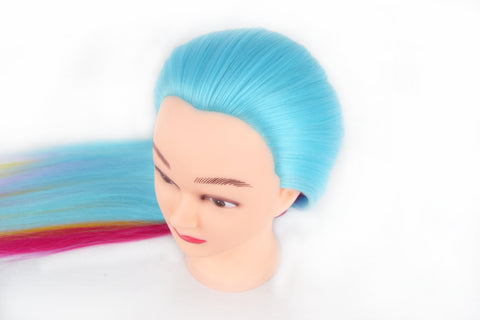 Vomella Traininghead 26"-28" Mannequin Head Hair Styling Training Head Manikin Cosmetology Doll Head Synthetic Fiber Hair Hairdressing Training Model with Clamp Stand New Blue Rainbow