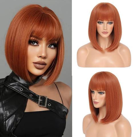 143 Vomellahair 14 inch Straight Bob Wig with Bangs Ginger Orange 22258