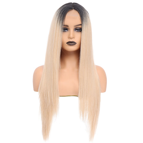 130 Vomella Ombre Blonde Straight T Part Lace Wig Synthetic Hair 28 Inch