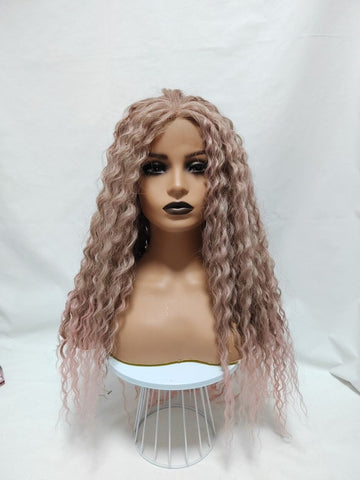133 Vomellahair Ombre Gray Pink Deep Wave Lace Front Wig Synthetic Hair