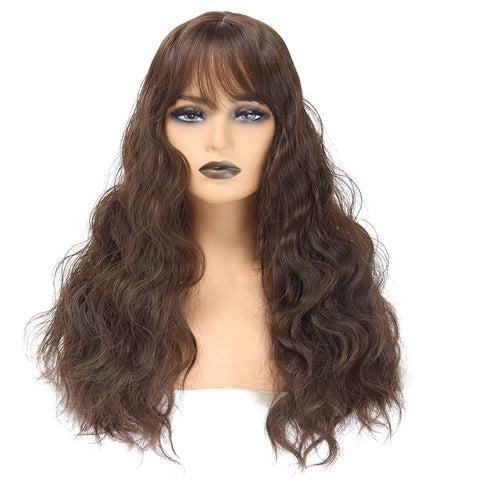 134 Vomella Light Brown Body Wave Wig with Bangs Synthetic Hair