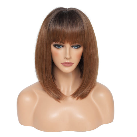 109 Vomellahair 14 inch Straight Bob Wig with Bangs Ombre Brown Colour 22258