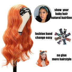 034 Vomella 26" Light Orange Glueless Headband Wig Synthetic Body Wave Head Band Wigs Wavy Wig Heat Resistant 180% Density