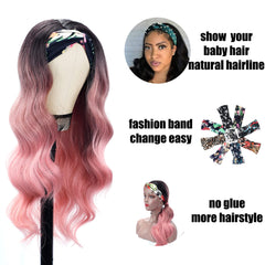 171 Vomella Glueless Headband Wig Synthetic Pink Body Wave Head band Wigs