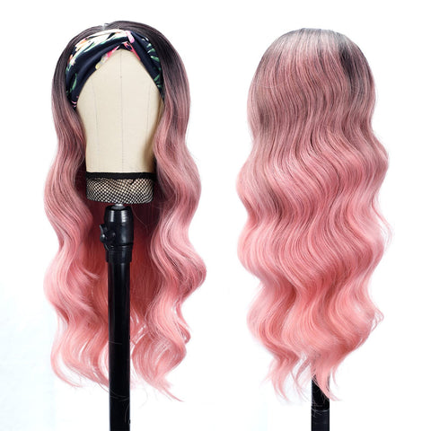 171 Vomella Glueless Headband Wig Synthetic Pink Body Wave Head band Wigs
