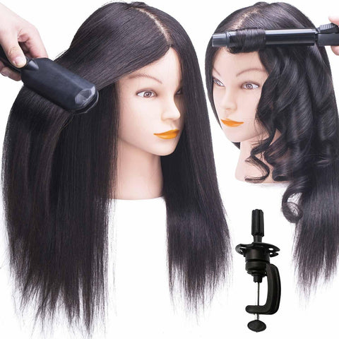Vomella (2colors) 100% Real Hair Mannequin Head with Gifts Set and Clamp, Hairdressers' Practice Training Head and Cosmotology Doll Head for Hairstyling and Braid