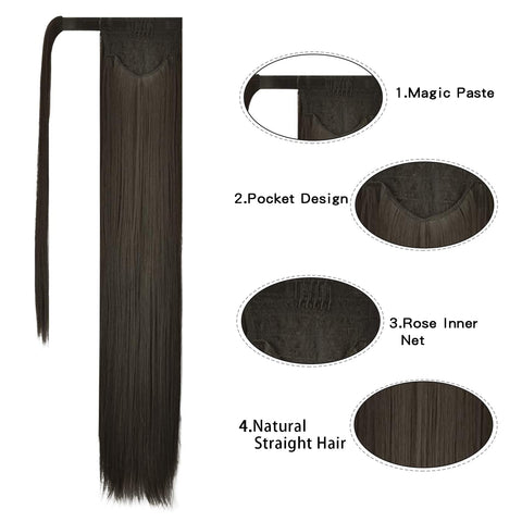 Vomella 24inch MMZ Straight Long Wrap Around Ponytail Extensions Synthetic Hair
