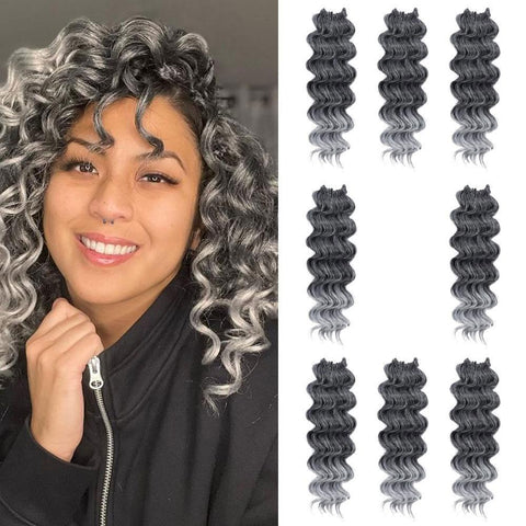 Ocean Wave Synthetic Crochet Braiding Hair 8 Packs TGray 12 Inch