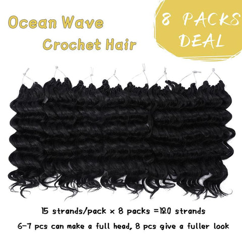 Dorsanee 8" 1B# Ocean Wave Synthetic Crochet Hair Extensions for Women 8 Packs