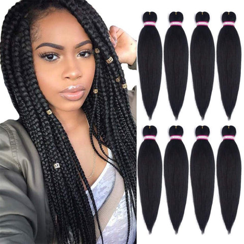Vomella Easy (12-48 Inch 1B#) Pre-Stretched Synthetic Braiding Hair, 8 packs Crochet Braids Hair Extension