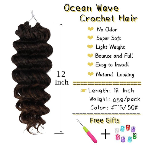 Ocean Wave Synthetic Crochet Braiding Hair 8 Packs T30 12 Inch