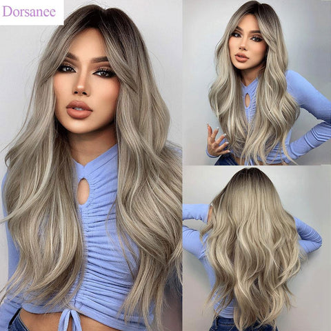 Vomella 26" Long New Wavy Wigs for Women Natural Synthetic Hair Heat Resistant Wigs with Fashionable Bangs for Daily Party Cosplay Use
