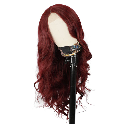 151 Vomella26inch Red Long Wavy Wig Side Part Body Wave Synthetic Wig Burgundy