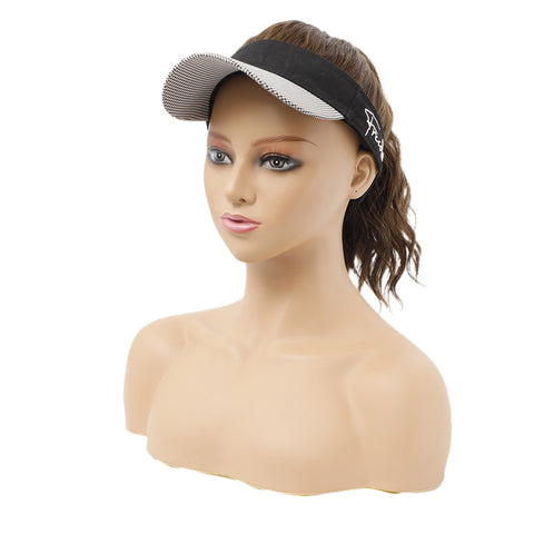 Vomella Hat Wig Black and White Lattice Hat With Ponytail for Girl Use Hat Wig